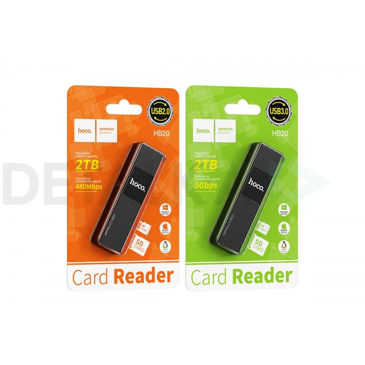 Кард-ридер Hoco HB20 Mindful 2 in 1Card Reader USB 3.0