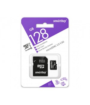 Карта памяти MicroSD SmartBuy 128 Gb Class 10 U3 V30 A1 55/90 mb/s (+ад)