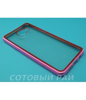 Крышка Samsung A710f (A7-2016) Силикон с краями металлик (Розовая)