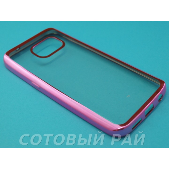 Крышка Samsung G930f (Galaxy S7) Силикон с краями металлик (Розовый)