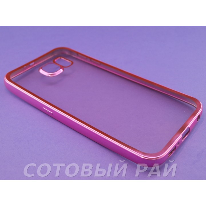 Крышка Samsung G930f (S7 Plus) Силикон с краями металлик (Розовый)