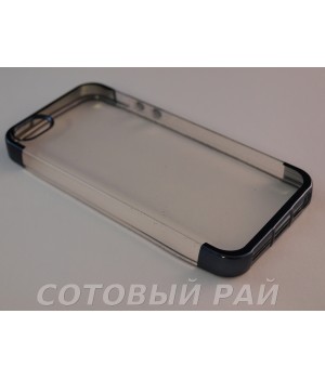 Крышка Apple iPhone 5/5S Силикон оБодок металлик (Черная)