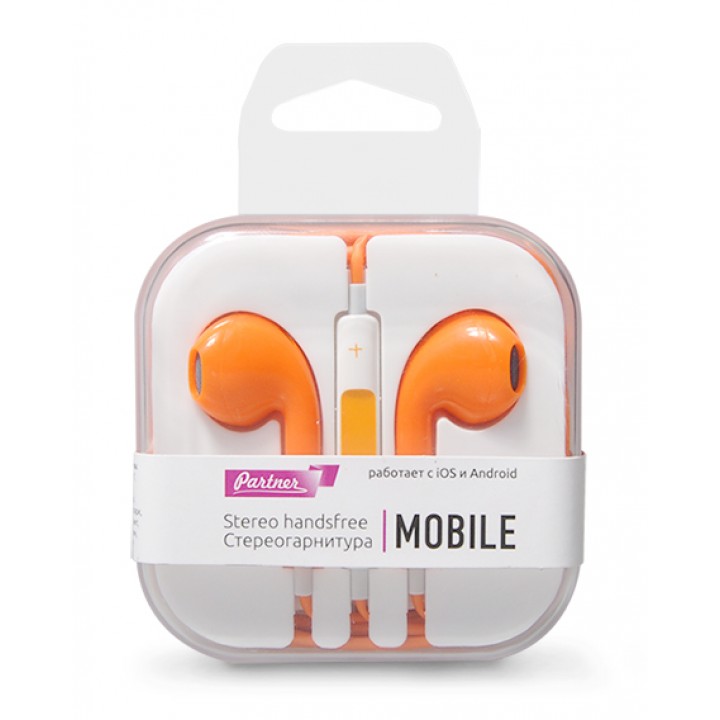 Гарнитура EuroPods Partner Mobile (Оранжевые) с микрофоном и пультом