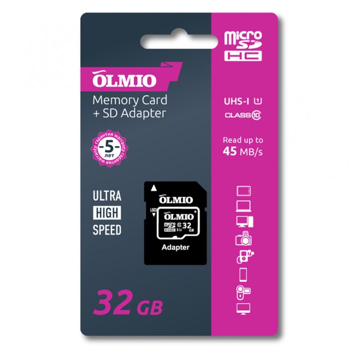 Карта памяти MicroSD Olmio 32 Gb Class 10 (+ад) UHS-i