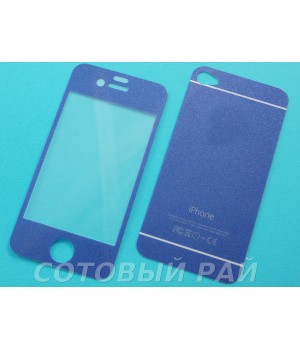 Защитное стекло Apple iPhone 5/5S Зеркало с Блестками (Синее) (Перед+Зад)