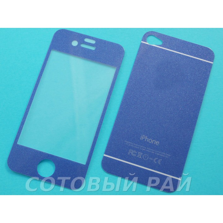 Защитное стекло Apple iPhone 6 Зеркало с Блестками (Синее) (Перед+Зад)