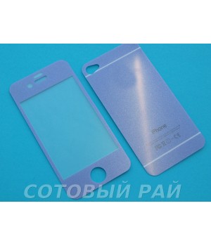 Защитное стекло Apple iPhone 5/5S Зеркало с Блестками (ГолуБое) (Перед+Зад)