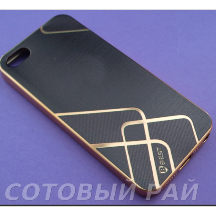 Крышка Apple iPhone 5/5S Силикон с золотистыми Боками (Черный)